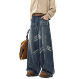 BONSIR  -  Spring and Autumn American retro scimitar jeans men's high street loose design cleanfit straight wide-leg trousers