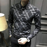 Bonsir Korean Fashion Spring Autumn Shirts Men Clothing Lapel Plaid Single Breasted Smart Casual Office Social Long Sleeve Slim Tops