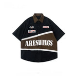BONSIR  -  High Street Style Letter Printed Men's Shirt Fashionable Male Single Breasted Short Sleeved Japanese Loose Men's Top