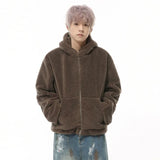 Bonsir Niche Design Men's Polar Fleece Hoodie Jackets Solid Color Loose Clothing Thickened Casual Menswear Stylish Spring