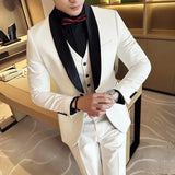 Bonsir New Men Suit Formal Business Work Wedding Stage Tuxedo Fashion Men Slim Social Formal Suit 3 Pcs Set (Jacket + Vest + Pant)