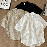 BONSIR  -  Summer New Men's Short Sleeve Shirt Pattern Tencel Fabric Shirt Casual Light Ripe Wind Top Cardigan Tide