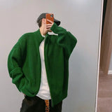 BONSIR  -  Zipper knitted sweater men autumn and winter national trend high street loose fashionable zipper stand collar sweater jacket men