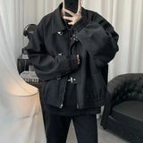 Bonsir Mens Jacket Metal Button Zipper Jacket Autumn Streetwear Motorcycle Trend Personality Versatile Short Top Men'S Clothing 2024