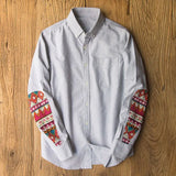 BONSIR  -  Sleeve Patch Washed Grain Woven Cotton Long Sleeve Shirt Men's Daily Tooling Retro Trend Youth Thin Coat
