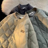 BONSIR  -  Diamond plaid cotton jacket for men and women in autumn and winter thickened baseball uniform casual retro cotton jacket