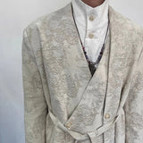 Bonsir Mens Jacket Jacquard Belt Elegant Apricot Suit Genderless Chinese Style Retro Court Style Campus Casual Long-Sleeve Top Unisex
