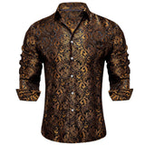 BONSIR  -  Mens Formal Blouse Paisley Long Sleeve Shirts Wedding Casual Style Lapel Neckline Polyester Fabric Regular Fit