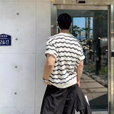 Bonsir Summer street fashion hip-hop personality hollow out round neck knitted short sleeved couple loose casual T-shirt top harajuku