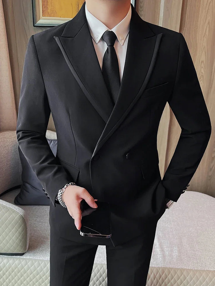 Bonsir Fashion Double Breasted Design Slim Fit Suit Jacket 2024 New Men's Casual Wedding Party Blazers Best Man Prom Suit Coats Tuxedo