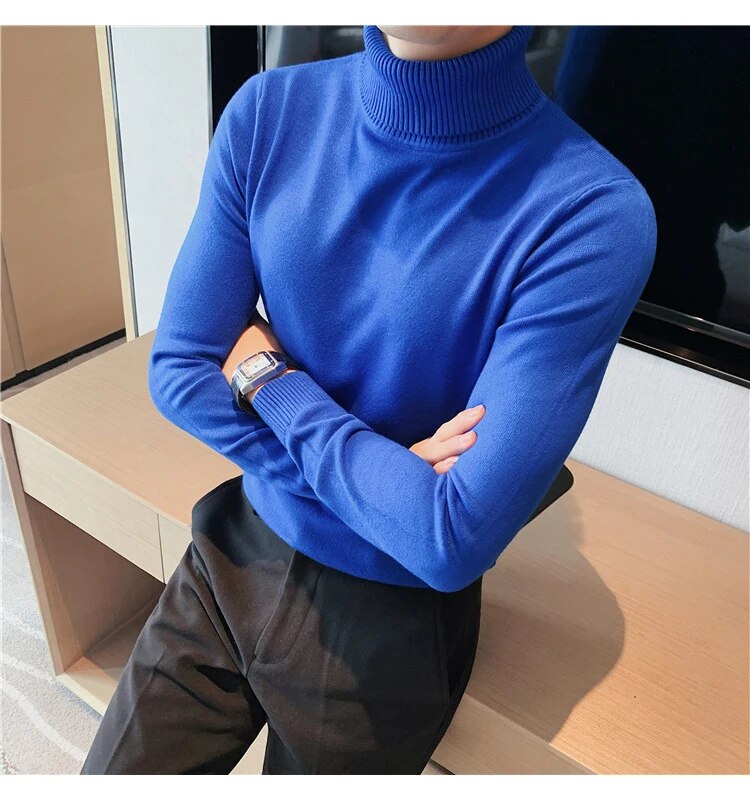 Bonsir New Fall/Winter Male Sweaters High-Necked Knitwear Shirt British Style Casual Business Pullover Men Casual Sweaters S-4XL