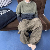 BONSIR  -  plaid pants men's spring and autumn style lazy and relaxed outfit American tall wide-leg extended trousers