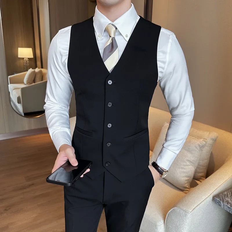 Bonsir ( Vest + Pants) Men Luxury High Quality Business Suit Vest 2 pieces Formal Groom Wedding Dress Vest Set Fashion Club Clothing