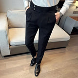 Bonsir Waffle Fashion High Waist Men's Pants New Business Slim Fit Casual Suit Pants Male Spring Summer Formal Social Dress Pants