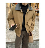 BONSIR  -  Fall Short-Length Bomber | American Retro Shacket W/ PU-Leather Collar - Relaxed Plus Sizing M-5XL
