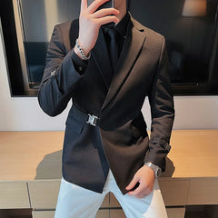 Bonsir Fashion Side Buttoned Design Slim Fit Suit Jacket Men's Casual Wedding Social Party Blazers Streetwear Club Prom Suit Coats