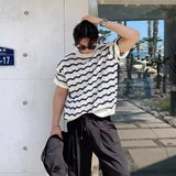 Bonsir Summer street fashion hip-hop personality hollow out round neck knitted short sleeved couple loose casual T-shirt top harajuku