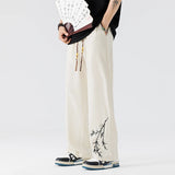 BONSIR  -  Drawstring Sweatpants Thin Men's Fashion Embroidered Wide Pants Straight Comfortable Casual Male Clothes Trousers Streetwear