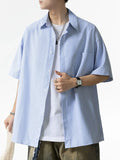 BONSIR  -  Oxford spinning blue and white shirt men's short sleeve Japanese coat high sense shirt students summer