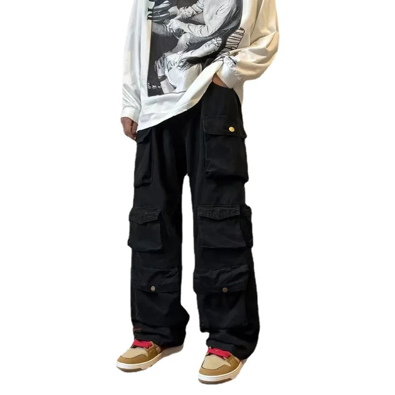 Bonsir Y2k  Hip-hop Cargo Pants Multi-pockets Tooling Pant Harajuku Men's Vintage Loose Wide Leg Pants Streetwear Casual Trousers