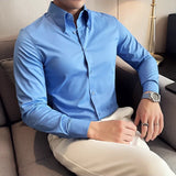 Bonsir High Quality Solid Color Large Collar Shirts 2024 Autumn  Long Sleeve Slim Fit Social Party Shirt Formal Casual Business Tuxedo