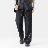 BONSIR  -  Drawstring Sweatpants Thin Men's Fashion Embroidered Wide Pants Straight Comfortable Casual Male Clothes Trousers Streetwear