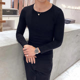 Bonsir Spring Round Neck Slim Fit Solid Color T Shirts Men Long Sleeve Simple Bottoming Shirt Casual Clothing Tee Top 4XL-M