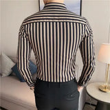Bonsir Plus Size 4XL-M New Business Formal Shirts Men Dress Vertical Stripe Streetwear Slim Men Shirt Casual Long Sleeve Tuxedo Shirt