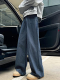 BONSIR  -  American Retro Cleanfit Blue Vertical Striped Loose Wide Leg Jeans for Men Trendy High Waist Long Pants Straight Cut Trousers