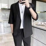 Bonsir Summer Short Sleeved Blazer Men Fashion Social Mens Dress Jacket Korean Loose Casual Suit Jacket Mens Office Formal Blazer M-3XL