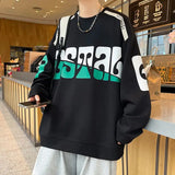 BONSIR  -  Young Style Letter Printed Sweatshirts Men's Clothing Casual O-Neck Spring Autumn American Stylish Contrasting Colors Hoodies