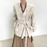Bonsir Mens Suit Jacket Jacquard Belt Elegant Apricot Suit Neutral Chinese Style Retro Court Style Casual Long-Sleeved Top Unisex 2024