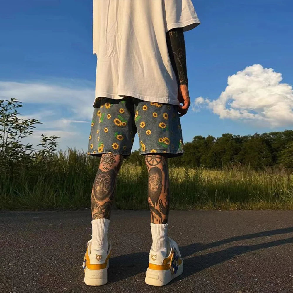 Bonsir Denim Shorts Men's 2024 Summer High Street Capris Men Techwear Oversize Leisure Pants Unisex Streetwear Y2k Daisy Loose Jeans