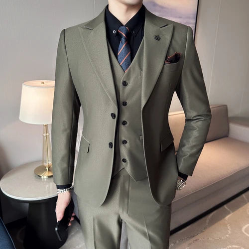 Bonsir ( Jacket + Vest + Pants ) Spring Luxury Men High-end Suit Formal Groom Wedding Tuxedo Mens Work Party Slim Fit Suit 3 Piece