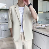Bonsir Summer Short Sleeved Blazer Men Fashion Social Mens Dress Jacket Korean Loose Casual Suit Jacket Mens Office Formal Blazer M-3XL