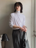 Bonsir Korean Style Men's T-shirts Heaps Collar Long Sleeve Solid Color Tops Pullover Casual Male Tees Simple 2024 Autumn