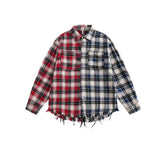 BONSIR  -  Color Blocking Patchwork Men's Checkered Shirt with Tassel Long Sleeves Wearing An Outerwear Loose Stylish Male Top