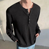 BONSIR  -  Spring Long Sleeved T-shirt Men Fashion Gray Black Casual T Shirt Men Streetwear Korean Loose Round Neck T Shirt Mens Top M-3XL