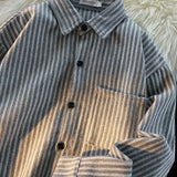 Bonsir Men's Striped Vintage Long Sleeve Shirt, Casual Slim Fit Button-Up Fall/Winter Blouse