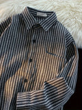 Bonsir Men's Striped Vintage Long Sleeve Shirt, Casual Slim Fit Button-Up Fall/Winter Blouse