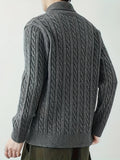 Bonsir Men's Solid Cable Knit Pullover, Casual Long Sleeve Slim-fit Shawl Collar Sweater For Fall Winter