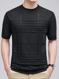 Bonsir Men's Breathable Knit T-Shirt - Casual Comfort Fit with Ribbed Texture, Round Neck, Short Sleeve, Summer Essential in White - Iron Wood Real