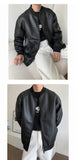 Bonsir Men's Black Color Pu Leather Jackets Fashion Casual Baseball Jackets Loose Casual Coats High-quality Outerwear Size M-4XL