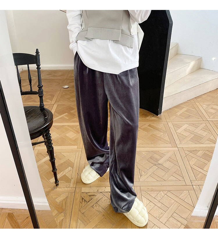 Bonsir Men Velvet Thicken Loose Casual Vintage Korean Fashion Straight Pant Man Women Streetwear Hip Hop Trousers Autumn Winter Pants