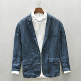 Bonsir Autumn New Linen Suit Jacket Business Casual Daily Gentlemen Multi-Pocket Retro Classic Breathable Loose 4 Colors Blazer