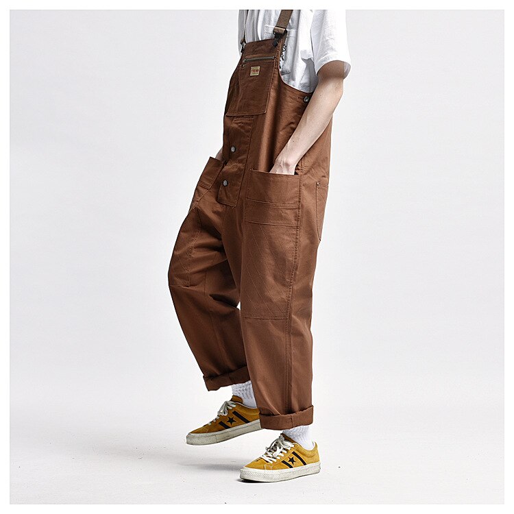 Bonsir Male Japan Harajuku Streetwear Hip Hop Jumpsuit Bib Trousers Overalls Men Women Couple Loose Casual Wide Leg Cargo Pants