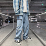 Bonsir Men Jeans Wide Leg Denim Cargo jean pants Loose Straight Baggy Men Jeans hip hop Streetwear Skateboard  Neutral denim Trousers