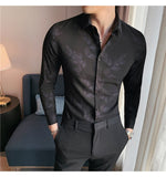 Bonsir Men's Printing Pattern Shirts Slim Fit Fashion Casual Business Shirts Long Sleeve Tops British Style Clothes Shirts M-4XL