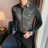 Bonsir Men's Printing Pattern Shirts Slim Fit Fashion Casual Business Shirts Long Sleeve Tops British Style Clothes Shirts M-4XL