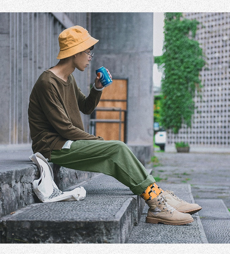 Bonsir Autumn Cotton Casual Pants Men's Fashion Black/Khaki/Green Straight Pants Men Streetwear Loose Hip-hop Cargo Pants Mens Overalls